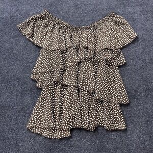 Willi Smith Blouse Womens Medium Brown Polka Dot Off Shoulder Ruffle Chiffon Top